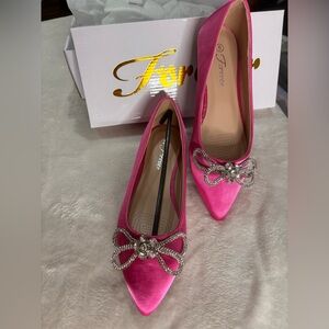 Forever Link Pink Heels with Rhinestone Bow